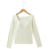 Top Cálido con Cuello Cuadrado, Copas Integradas, Capa Base Forrada de Polar, Ropa Interior Vintage Versátil de Manga Larga para Mujer para Otoño e Invierno