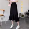 Falda de línea A para mujer de talla grande, falda de sirena para primavera-verano, para mujeres de talla grande, oculta el vientre, adelgazante, falda larga para mujeres petites, falda negra de cintura alta