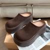 Wan Zi Yan-Plataforma de Cuero Suave Escarchado Suela Gruesa Baotou Zapatillas Medias para Mujer para Exterior Retro Altura Pequeña Zapatillas de Lana