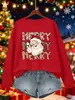 Navidad Merry Christmas Patrón de Santa Claus Streetwear Sudadera Casual de Cuello Redondo para Mujer Otoño Holgada Pulóver