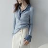 Suéter de Lana Zhengqite Clothing/Estilo Commuting Otoño Temprano con Cuello Polo para Mujer con Puños de Color Contrastante Suéter de Punto Pullover