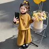 Conjunto de Pantalones de Lana de Pierna Ancha de Color Sólido para Niños, Otoño 2026, Atuendo Elegante de Dos Piezas para Niñas, Moderno y a la Moda