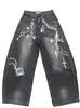 Moda Verano Estilo Americano Nuevo Diseño Americano Urbano Lavado Jeans Versátiles Unisex Pantalones Largos hasta el Piso
