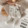 Nuevos Calcetines de Lana con Lunares para Perro de Invierno para Mujer, Calcetines Gruesos de Cachemir Cálidos hasta la Media Pantorrilla, Lindos Calcetines para Mujer con Dibujos Animados de Flock