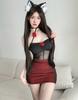 Lencería Nueva Sexy Ajustada Pura Caliente y Caliente Uniforme Rojo Rosa Cheongsam Falda de Cadera Pijama qqny