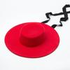Europeu e Americano outono einverno Nova Moda simples de lã grande aba plana top hat feminino de lã feltro cinta cinta flat top hat