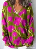 Sudadera casual de moda transfronteriza para mujer con estampado floral, cuello en V, manga larga, estilo europeo y americano