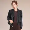 Jaqueta de couro genuíno de marca Haining autêntica para mulheres, nova coleção primavera/outono 2026, pele de ovelha, jaqueta curta casual estilo coreano, moderna
