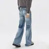 Jeans casuales holgados estilo retro americano lavados para hombres y mujeres, nuevo estilo de primavera y otoño con diseño agrietado, pantalones versátiles de pierna recta