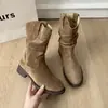 Botas de tacón grueso para mujer, de media pantorrilla, para adelgazar, Otoño/Invierno 2026, Nuevas, Elegantes, Modernas, Versátiles, Cómodas, Calzado de Exterior, Botas Fruncidas