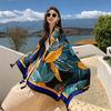 Chal Delgado Estampado con Protección Solar para Mujer, Adecuado para Viajes y Fotografía en Xizang, Lago Salado de Chaka y Zonas Desérticas, Hecho de Algodón y Lino, con un Estilo Artístico y Retro