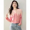 Casaco de tricô macio e com estilo preguiçoso para mulheres, outono e inverno, solto, com pompom, cardigã de tricô degradê, rosa