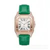 Relógio feminino de pulso quadrado com diamantes, estilo influenciador do TikTok, relógio de quartzo quadrado casual feminino com detalhes em diamante e algarismos romanos em estoque