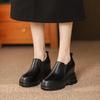 Zapatos de Salón Individuales Cómodos de Suela Gruesa con Tacón Ultra Alto de 9 cm Estilo Nuevo Primavera 2026 Punta Redonda Tacón Grueso Sin Cordones Casuales de Cuero