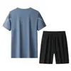 Conjunto de Manga Curta de Seda de Gelo, Conjunto Esportivo Casual de Manga Curta com Gola Redonda, Conjunto Respirável, Conjunto de Camiseta e Shorts de Secagem Rápida Masculino, Masculino