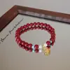 Pulsera de Cinabrio para Mujer, Hazte Rico Inmediatamente, Pulsera Trenzada del Año Zodiacal, Pulsera de Pareja, Diseño Elástico, Joyería de Nuevo Estilo Chino