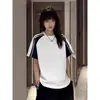Camiseta de Manga Corta de Algodón Pesado con Bloques de Color, Estilo Americano de Marca de Moda, Unisex, Transpirable, Corte Holgado, Top Versátil para Verano