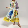 Vestido Estampado Transfronteiriço Europeu e Americano para Mulheres, Nova Moda de Verão, Cardigã Casual de Férias, Vestido Longo Rodado