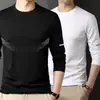 Camiseta casual versátil de manga larga para hombre para otoño, cuello redondo, color liso moderno, cómoda, transpirable y de corte holgado.