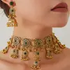 Conjunto de Joyería para Mujer Collar y Pendientes Estilo Exagerado con Borla Floral Hueca de Pedrería Retro Moda Bronce Antiguo