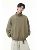 Moletom Pulôver Americano Pesado com Zíper Diagonal e Gola Alta para Meninos e Meninas Outono Boxy Curto Largo Manga Longa Roupa Esportiva Roupa Externa