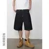 Shorts de Mezclilla Nirben Estilo Retro Americano Mezclilla Cruda para Hombre, Verano Holgados Casuales, Modernos.