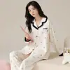 Algodón Lycra Pijama de Manga Larga para Mujer 2026 Nuevo Primavera y Otoño Dibujos Animados Dulce Holgado Conjunto de Cardigan Ropa de Casa