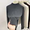 Top de capa base de alta gama con bordes rizados, cuello semi-alto, suéter de punto elegante en capas para mujer para Primavera, Otoño e Invierno 2026