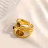 Anel de Aço Inoxidável Transfronteiriço Incrustado com Pedra Natural Estilo Retrô Turquesa Pulseira Aberta Ajustável Estilo Maillard