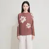 Moda Europea Suéter de Punto Estampado Cuello Redondo para Mujer 2025 Primavera y Otoño Nuevo Top Plegado Estilo Perezoso Miyake para Mujer