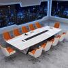 Mesa de Conferência com Pintura Assada Mesa de Negociação Mobiliário Moderno Simples Branco Médio e Grande Mesa Longa Sala de Conferência Mesa de Escritório e Combinação de Cadeiras