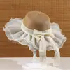 Chapéu de Palha Estilo Francês Ondulado Chapéu de Sol para Mulheres ao Ar Livre no Verão, Alta Qualidade Aba Larga Laço de Renda Proteção Solar Chapéu de Sol