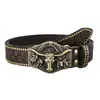 Cinturón de Vaquero Occidental Moderno Retro Juvenil Punk con Relieve para Hombre Tachonado de Cuero Venta al por Mayor en Stock