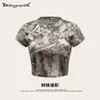Street Drying Marca de Moda Callejera Europea y Americana Estilo Sexy Camuflaje Chaleco de Hombro Derecho Camiseta Corta Ajustada Delgado Cuello Redondo para Mujer