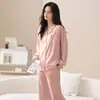 Algodão LycraPijama de Casal Primavera e Outono Roupas de Casa de Outono para Mulheres Conjunto de Manga Longa e Calça Longa Pode Ser Usado Fora Conjunto de Duas Peças