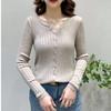 Cárdigan de Punto de Manga Larga con Diseño de Canalé, Versátil para Primavera y Otoño, Top de Punto de Botones Únicos, Chaqueta Pequeña 3009 Capa Base