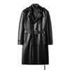 Cortavientos para Hombre 2025 Otoño e Invierno Doble Botonadura Longitud Media Diseño de Cinturón Lujo Juvenil Negocios Chaqueta de Piel Sintética