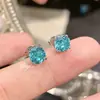 Pendientes Octagonales de Aguamarina Corte Milenio con Incrustaciones de Diamantes de Alto Carbono, Hermosas Piedras Preciosas de Colores, Deslumbrantes Pendientes Verdes y Morados, Pendientes de Flor de Rosa