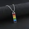 Collar para Hombre Colgante Rectangular Arcoíris de Seis Colores Cadena de Lana Celebridad de Internet para Mujer Simple Elegante Hip-Hop Accesorios de Acero Inoxidable
