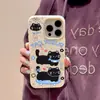 Adequado para iPhone 17 Pro Max Skate Gato Preto Textura de Couro Capa de Celular 17/16 Buraco Grande 14 Fofo