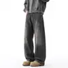 Calça jeans lavada, corte solto, estilo reto, jeans casual para homens, coleção de outono, estilo americano, acabamento desgastado