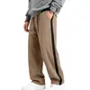 Calça esportiva casual masculina de fleece forrado para outono e inverno, design listrado, perna reta, tamanhos grandes, com cordão, para vendas transfronteiriças na Amazon, marca independente, peso pesado