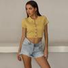 Estación Independiente de Amazon Explosiones Transfronterizas Camisa de Manga Corta con Solapa para Mujer Europea y Americana Ajustada Corta hasta el Ombligo Camiseta Base de Punto