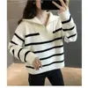 Suéter de punto de moda estilo coreano con cuello alto para mujer, jersey de media cremallera, top de punto a rayas nuevo y moderno para otoño e invierno 2026