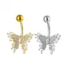 Novo Piercing de Umbigo Transfronteiriço Ornamentos de Umbigo Europeus e Americanos Joias de Piercing Borboleta com Zircônia Microincrustada Botão de Umbigo de Aço Inoxidável Venda Direta da Fábrica