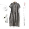 26 Años de Novedades: Vestido Simple de Corte Recto con Cinturón y Cuello Polo de Manga Corta, Hecho de Lino Puro de Alta Calidad, Estilo Japonés, para el Trabajo