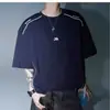 Camiseta de Manga Corta Reflectante con Rayas Estilo Retro Americano para Hombre y Mujer, Nuevo Estilo de Verano, Diseño Holgado, Top Casual de Media Manga