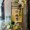 Decoración de Marco de Bambú para Banquete de Bodas Tubo de Bambú Amarillo Marco de Exhibición de Bienvenida Estilo Chino Flor de Loto Accesorios para Celebración de Cumpleaños al Aire Libre 38º Festival
