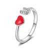 Anel Coração Vermelho Pequeno Feminino Estilo Coreano Ins Design Nicho Anel de Amor Abertura Ajustável Anel de Emagrecimento Joias Novo Estilo