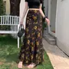 Falda larga floral retro estilo francés para mujer, verano, cintura alta, adelgazante, sexy, bodycon, color amarillo